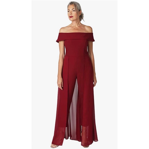 Marina Women's Chiffon Detailed Jumpsuit - Off Shoulder, Beaded Trim, Elegant - View #4